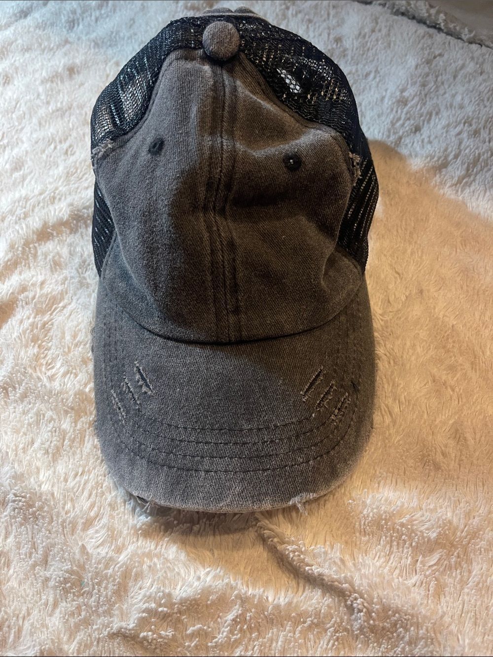 Distressed Black Mesh Back womens Trucker Hat